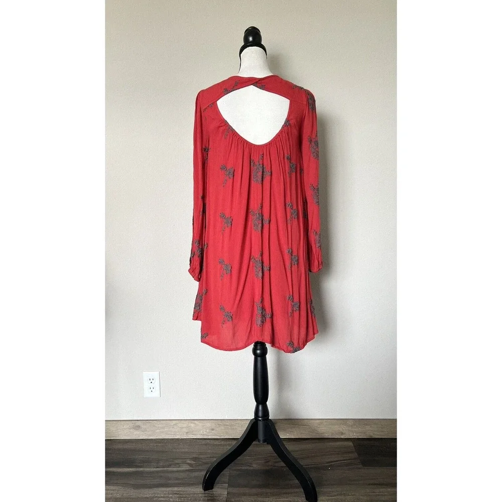 Free People Dress Women XS Red Austin Mini Embroidered Boho Lining Pullover - Picture 7 of 13